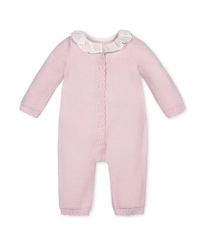 Hope & Henry Girls' Organic Ruffle Collar Button Front Sweater Romper - Baby In Pink