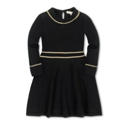 Hope & Henry Girls' Organic Ruffle Collar Sweater Dress, Kids In Black With Gold