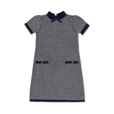 Hope & Henry Babies'  Girls' Organic Ruffle Edge Sweater Dress, Toddler In Chunky Navy Tweed