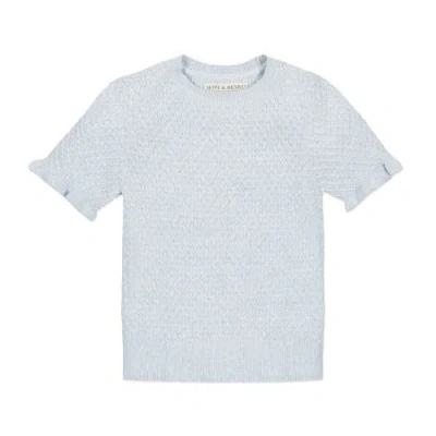 Hope & Henry Girls' Organic Ruffle Edge Sweater Top, Kids In Light Blue Heather Diamond