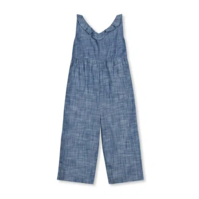 Hope & Henry Girls' Organic Ruffle Neck Jumpsuit, Kids In Chambray
