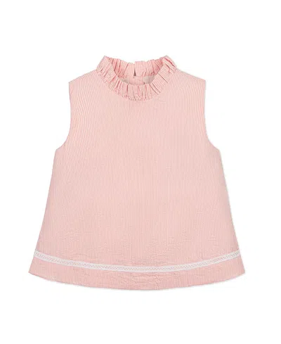 Hope & Henry Kids' Organic Ruffle Neck Seersucker Top In Pink