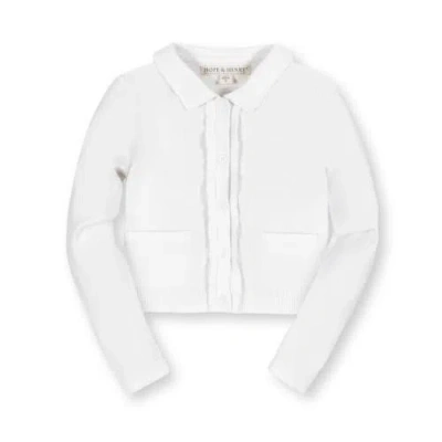 Hope & Henry Girls' Organic Scallop Edge Cardigan, Kids In White Scallop Edge