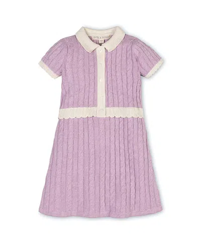 HOPE & HENRY GIRLS' ORGANIC SHORT SLEEVE COLLARED BUTTON FRONT SWEATER DRESS - LITTLE KID, BIG KID
