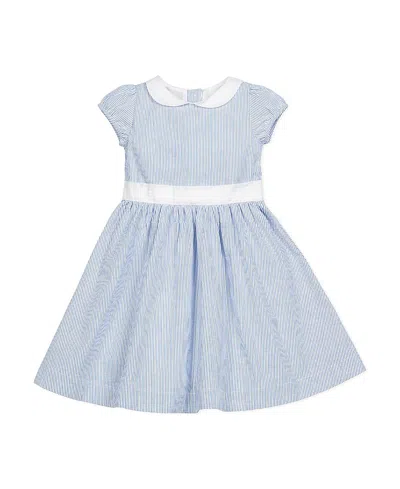 Hope & Henry Girls' Organic Short Sleeve Seersucker Dress With Peter Pan Collar - Baby