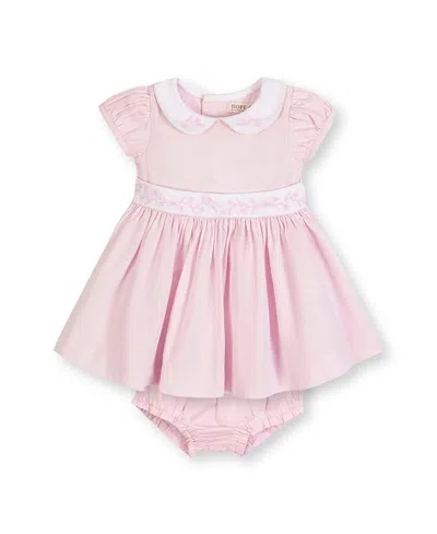 Hope & Henry Girls' Organic Short Sleeve Seersucker Dress With Peter Pan Collar - Baby In Pink
