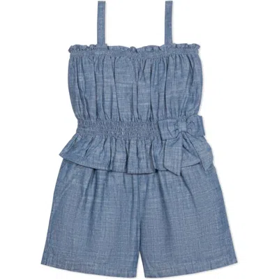 Hope & Henry Girls' Organic Smocked Waist Chambray Romper, Kids In Blue Chambray