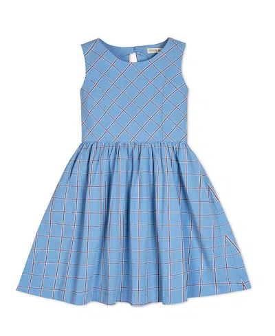 Hope & Henry Girls' Organic Stretch Poplin Button Back Party Dress - Little Kid, Big Kid In Blue