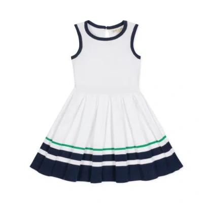 Hope & Henry Girls' Organic Tennis Sweater Dress, Kids In White With Navy And Green