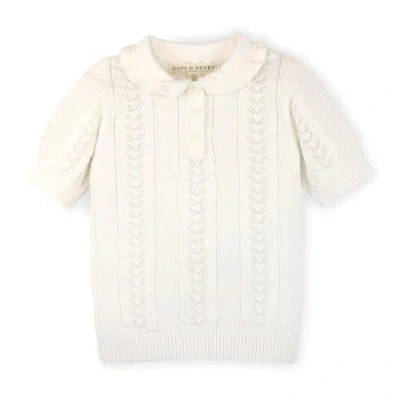 Hope & Henry Girls' Peter Pan Collar Sweater Polo, Kids In Soft White Pointelle