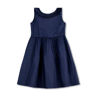 Hope & Henry Babies'  Girls' Pleated Collar Party Dress, Toddler In Navy Sateen