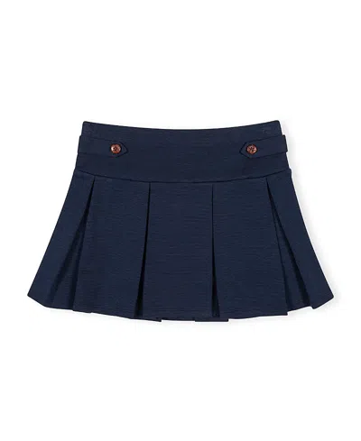 Hope & Henry Girls' Ponte Pleated Button Tab Skort - Little Kid, Big Kid In Blue