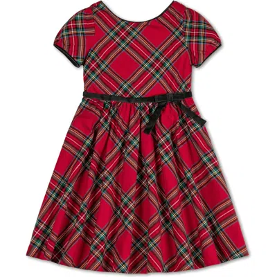 Hope & Henry Girls' Puff Sleeve Party Dress, Kids In Red Holiday Tartan