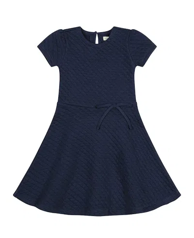 Hope & Henry Girls' Quilted Knit Short Sleeve Skater Dress - Little Kid, Big Kid In Blue