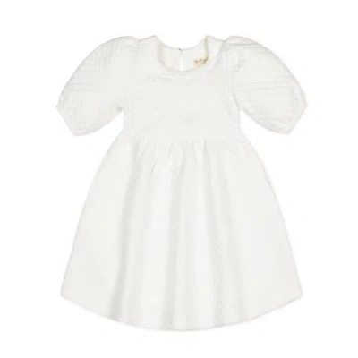 Hope & Henry Babies'  Girls' Quilted Puff Sleeve Dress, Toddler In Soft White Quilted