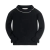 Hope & Henry Girls' Ruffle Cuff Collar Sweater, Kids In Black With Ivory Tipping