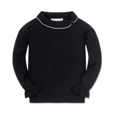 Hope & Henry Girls' Ruffle Cuff Collar Sweater, Kids In Black With Ivory Tipping