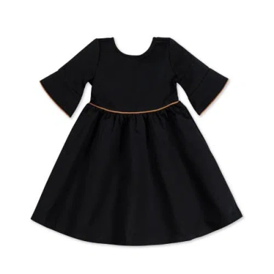 Hope & Henry Girls' Ruffle Sleeve Ponte Dress, Kids In Black With Suede Piping