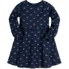 Hope & Henry Girls' Ruffle Waist Dress, Toddler In Navy Bicycle Print
