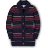 Hope & Henry Girls' Shawl Collar Cardigan With Waist Tie, Kids In Navy And Berry Multi Stripe