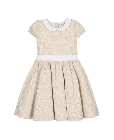 Hope & Henry Kids' Short Sleeve Linen Dress With Peter Pan Collar In Neutral
