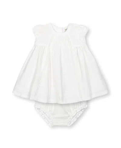 Hope & Henry Kids' Girls' Short Sleeve Special Occasion Linen Pintuck Dress - Baby In White