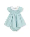 Hope & Henry Girls' Short Sleeve With Ruffle Collar Linen Dress - Baby In Blue