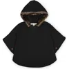 Hope & Henry Girls' Sweater Cape With Faux Fur Hood, Kids In Black