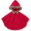 Hope & Henry Girls' Sweater Cape With Faux Fur, Kids In Red With Faux Fur Hood