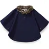 Hope & Henry Girls' Sweater Cape With Faux Fur, Kids In Navy