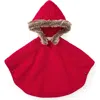 Hope & Henry Girls' Sweater Cape With Faux Fur, Kids In Red