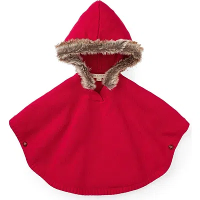 Hope & Henry Girls' Sweater Cape With Faux Fur, Kids In Red
