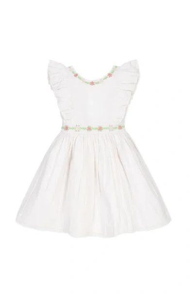 Hope & Henry Kids' Linen Ruffle Jumper With Embroidery In White