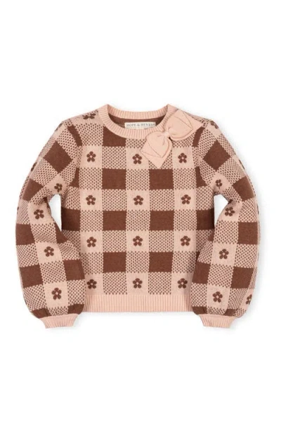 Hope & Henry Kids' Organic Bow Detail Intarsia Sweater In Brown