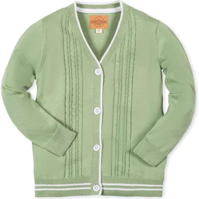 Hope & Henry Kids' Organic Cable Cardigan Sweater With Tipping In Green