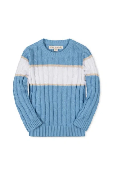 Hope & Henry Kids' Organic Cable Crewneck Pullover Sweater In Blue