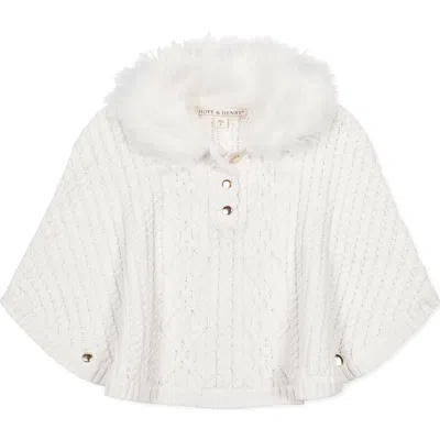 Hope & Henry Kids' Organic Cable Sweater Cape With Faux Fur In White