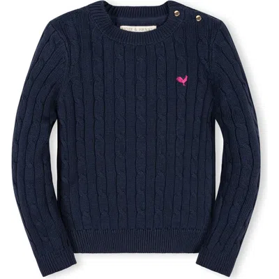 Hope & Henry Kids' Organic Crew Neck Cable Sweater In Blue