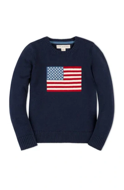 Hope & Henry Kids' Organic Crew Neck Flag Sweater In Black
