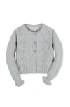 Hope & Henry Kids' Organic Cropped Ruffle Cuff Cable Sweater Cardigan In Gray
