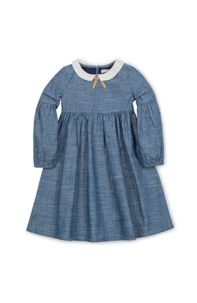 Hope & Henry Kids' Organic Empire Waist Peter Pan Collar Chambray Dress In Blue