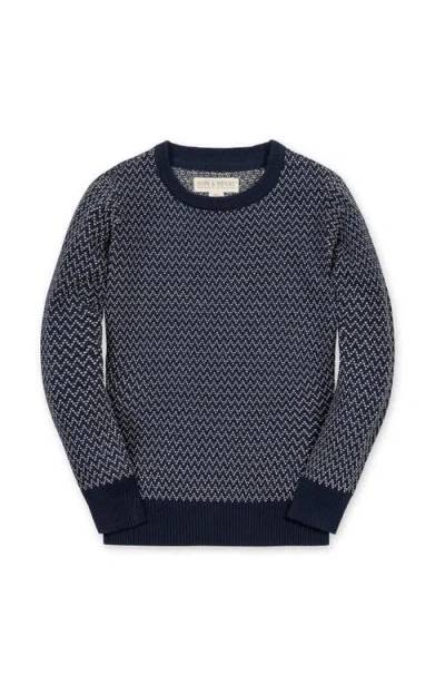 Hope & Henry Kids' Organic Fine Gauge Crew Neck Sweater In Navy Herringbone