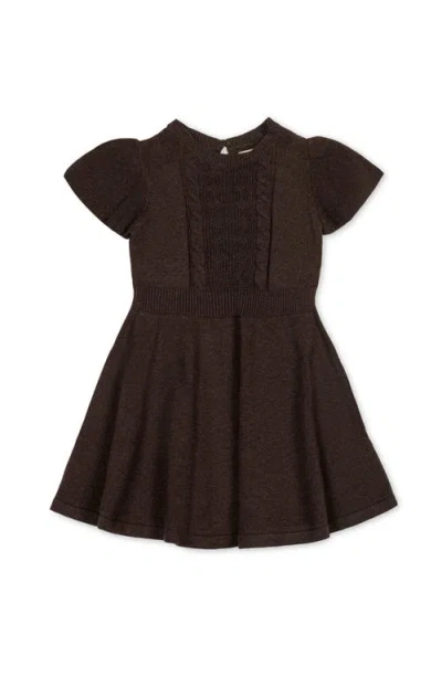 Hope & Henry Kids' Organic Flutter Sleeve Cable Sweater Dress In Brown