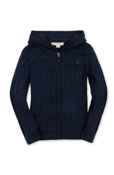 Hope & Henry Kids' Organic Full Zip Hooded Sweater With Elbow Patches In Blue