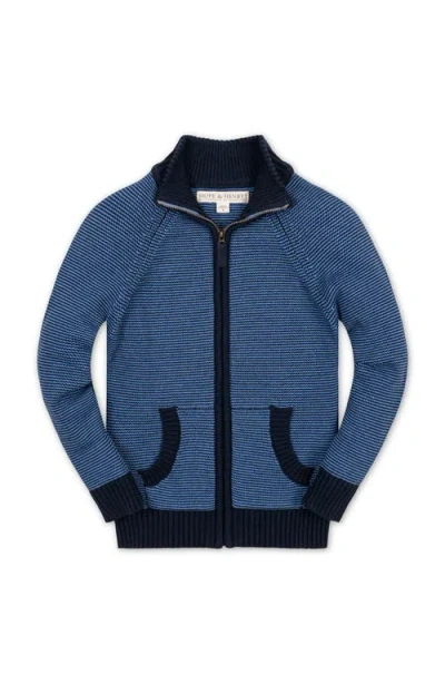 Hope & Henry Kids' Organic Full Zip Raglan Mock Neck Sweater In Blue