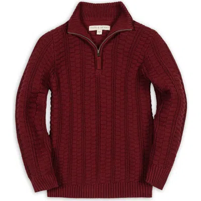 Hope & Henry Kids' Organic Half Zip Cable Pullover Sweater In Burgundy
