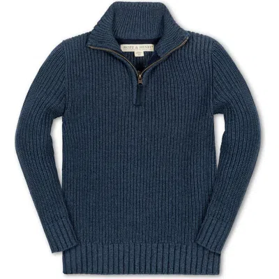 Hope & Henry Kids' Organic Half Zip Cardigan Stitch Sweater In Blue