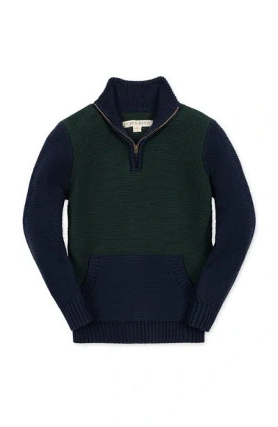 Hope & Henry Kids' Organic Half Zip Kanga Sweater In Navy And Deep Green
