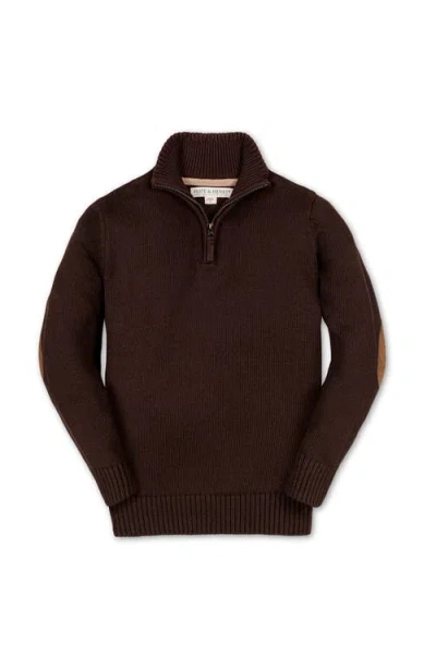 Hope & Henry Kids' Organic Half Zip Pullover Sweater With Elbow Patches In Brown