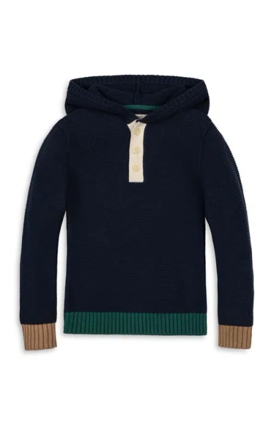 Hope & Henry Kids' Organic Henley Sweater Hoodie In Navy Colorblock